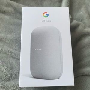 Google nest audio, open box, chalk